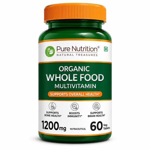 [BRSRMGA5CN6AMEQ3] Pure Nutrition Organic Whole Food Multivitamin | Plant Based Multivitamin Tablets with Vitamins A, C, D3, E, K2, B-Complex, Biotin & B12 | Minerals with Calcium, Magnesium, Zinc, Iron & Selenium | 60 Veg Tablets