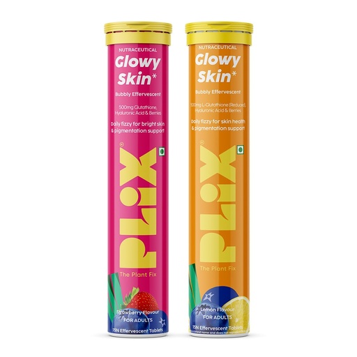 [BRSREGL4CEAWKAD4] PLIX - THE PLANT FIX Glutathione Effervescent Tablets for Clear, Glowing & Youthful Skin | 500mg Glutathione, Vit E & Hyaluronic Acid | No Maltodextrin, No Sugar | Pack of 2 (30 tabs) | Strawberry & Lemon