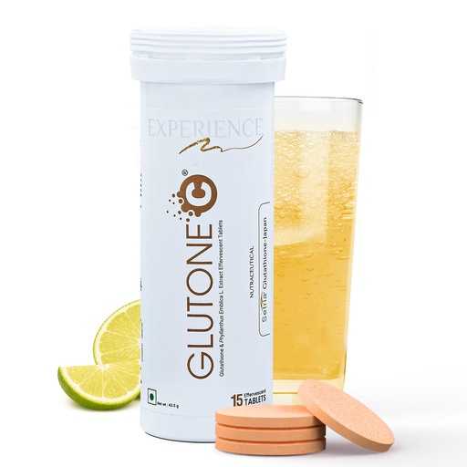 [BRSWGBI2OQGQYGTG] Glutone-C Daily Glow Effervescent Tablets | 500mg Setria L-Glutathione, Vitamin C from Amla Extract & Selenium | Refreshing Daily Glow Support Drink | Orange Flavour | 15 Tablets