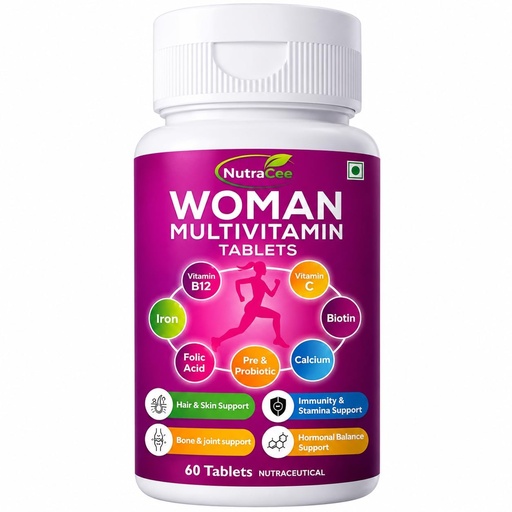 [BRSRYEA6BZYBYYDD] Women Multivitamin Tablets with Biotin, Iron, Calcium, Zinc, Vitamins C, D & B12, Pre & Probiotics | Daily Multivitamin Supplement for Women | Supports Energy, Immunity, Hair, Skin & Bone Health | 60 Tablets