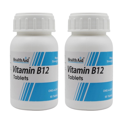 [BRSROH37OF4BU2D5] HealthAid Vitamin B12 Supplement | Supports Energy, Reduces Tiredness & Aids Blood Health | 60 Tablets for Men & Women (Pack of 2)