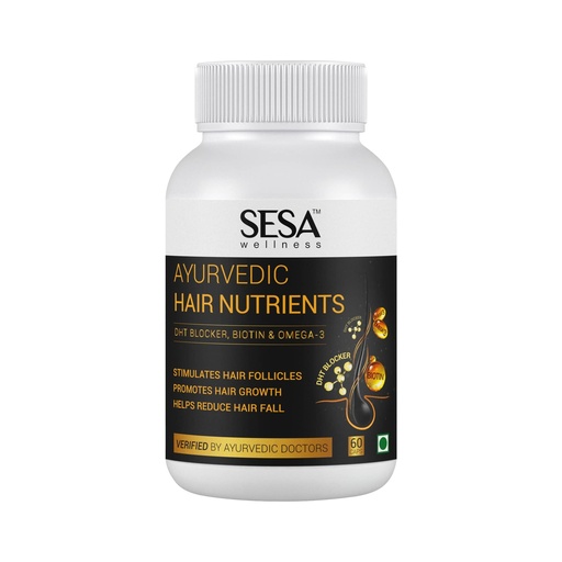 [BRSRMELROYPGEHQ2] SESA Ayurvedic Hair Vitamins Biotin Tablets DHT Blocker 60 Capsules - Plant based Gluten free Nutrients With Omega-3 & Flaxseeds | Controls Hair Fall & Stimulates Follicles | 100% Veg