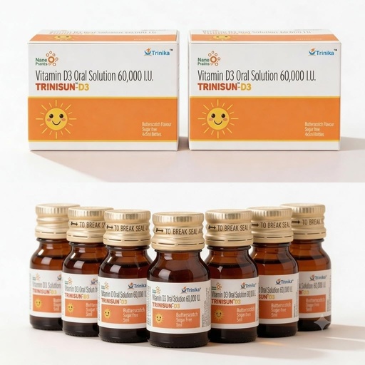 [BRSRYEIDBAIQA2T2] Vitamin D3 60,000 IU Oral Solution (4x5ml) Pack of 2, Nano Shot |TRINISUN D3 Nano Vit D3 Sugar Free |Best Vitamin D for Immunity Strong Bone & Muscle calcium support and Mental health