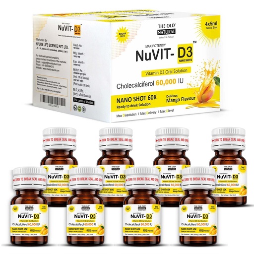 [BRSRACADOEPRYFLJ] The Old Natural Nuvit D3 Vitamin D3 60000 Iu I Cholecalciferol Vitamin D3 Oil 60000 Iu Sugar Free Nano Shots I - 5Ml (Pack of 2, Mango)