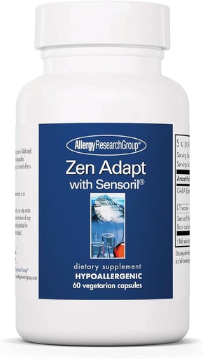 [BRSWGADROIPRS23U] Allergy Research Group Zen Adapt Supplement - Stress Support Blend, Sensoril Ashwagandha, GABA, L-Theanine, Hypoallergenic, Vegetarian Capsules - 60 Count