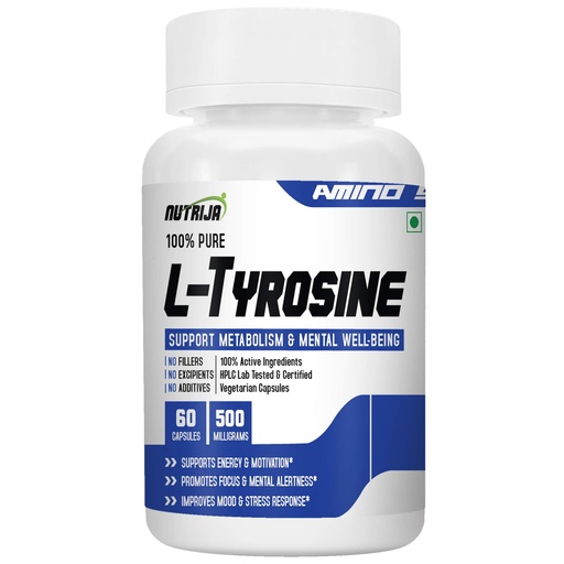 [BRSRAYLYAV7QI3Y3] NutriJa L-Tyrosine 500mg Capsules | Free Form Amino Acid Supplement | For Focus, Mental Alertness & Active Lifestyle Routine | 60 Capsules