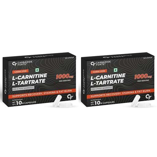 [BRSRAFQ5CQNRACTX] Carbamide Forte L carnitine L-Tartrate 1000mg Capsules for Men & Women | Pre Workout Supplement - 10 Veg Capsules (Pack of 2)