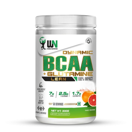 [BRSRAGIHDMIG2YDJ] Dynamic BCAA + Glutamine Lean Powder | 7g BCAA 2:1:1 with Electrolytes | Intra Workout Amino Supplement for Muscle Recovery, Endurance & Strength | Tangy Orange Flavor - 300gms