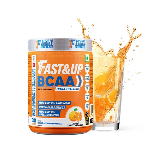 [BRSWGBD2OZ6QOYD5] FAST&UP BCAA Orange Flavour Advanced BCAA Supplement with Glutamine, Citrulline, L-Arginine & Taurine - Pre/Post Workout & Intra Workout Supplement Powder for Adults(450gm, 30 Servings)