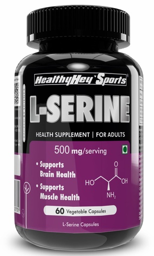[BRSRO2QZPINAE3T6] HealthyHey Sports L-Serine - 500mg/Serving - 60 Vegetable Capsules