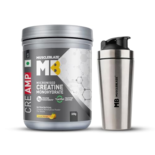 [BRSRGFAHB56WEHL6] MuscleBlaze Micronised Creatine Monohydrate CreAMP, 320g + Shaker