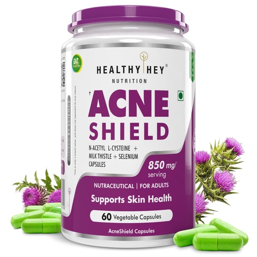 [BRSRAFIOAF4BEF3J] HealthyHey Nutrition Acne Shield - 850mg per serving - 60 Vegetable Capsules
