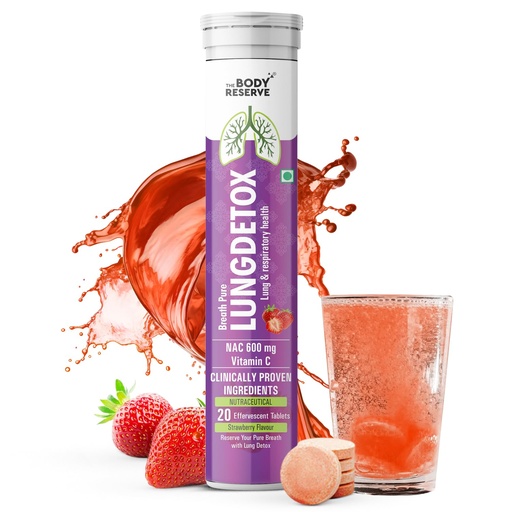 [BRSRA2QCCBYR4YDA] The Body Reserve Lung Detox 20 Effervescent Tablets With N-Acetylcysteine 600mg and Vitamin C | Cleaner Lungs Detoxification and Immune Defence Strawberry Flavour (Pack Of 1)