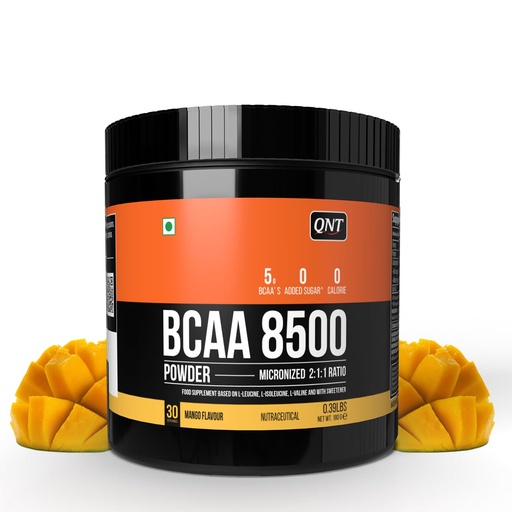 [BRSROHA5AQARQAA2] QNT BCAA 8500 | 180g | 30 Servings | Mango Flavour | 2500mg L-Leucine, 1250mg L-Isoleucine, 1250mg L-Valine | Hydration & Muscle Recovery Supplement | Pre/Post Workout for Strength & Stamina