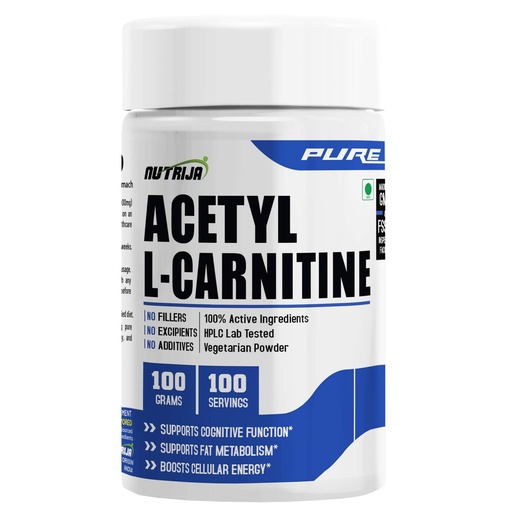 [BRSRAGAEAUCRGDI6] NutriJa Acetyl L-Carnitine (Alcar) - 100grams | 100 Servings | Supports cognitive function, Fat Metabolism & Boost Cellular Energy