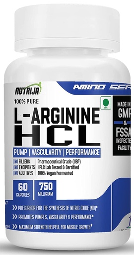 [BRSROYIBB4BBMDTK] NutriJa L-Arginine HCL Capsules - Highest Bioavailability form of L-Arginine | Maximum Strength, Nitric Oxide Precursor (60 Capsules)