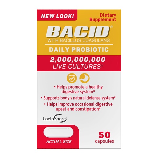 [BRSWGFD5AUIB6GTD] Bacid Daily Probiotic with Bacillus Coagulans, 50 Count, Digestion Supplement to Improve Occasional Constipation
