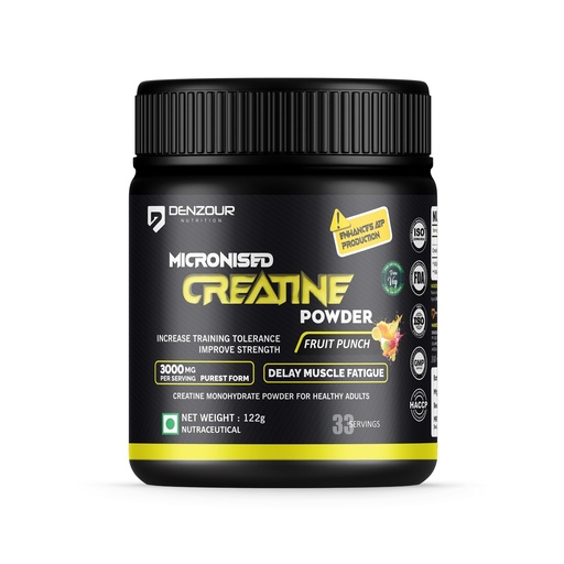 [BRSRE2YQBB7BUDTP] DENZOUR NUTRITION Pure Micronised Creatine Monohydrate Powder | Lab Tested | Fast Absorption | Enhance Strength, Fast Recovery & Increased Muscle | 3g Per Serve (122g, Fruit Punch)