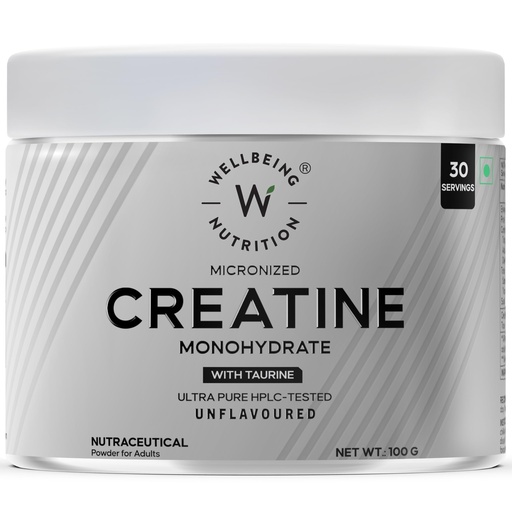 [BRSRAHY7CB6GO2TB] Wellbeing Nutrition Creatine Monohydrate Pure Micronised Powder | Rapid Absorption | Enhanced Muscle Strength, Performance, Recovery & Cognition | For Men & Women | Unflavoured 100g, 33 servings