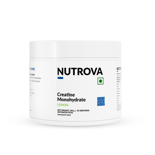 [BRSRGCQ2DIMQMADZ] NUTROVA Creatine Monohydrate (Lemon) | 100% Micronised | Boosts ATP | Third-Party Tested Batch by Batch | Supports Strength, Recovery & Brain Energy | 0 Calories | 35 Servings | 140g