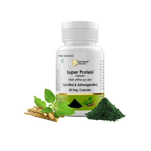 [BRSRE2QYPN7A22A3] Protein Capsules Super Protein with Spirulina & Ashwagandha for Natural Energy and Strength Support, Protein Supplement & Protein Tablets – 60 Vegetarian Capsules