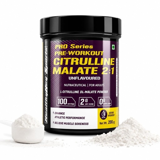 [BRSWGEIOBN7BSAL3] HealthyHey Sports Citrulline Malate 2:1-200 Grams – 100 Servings (Unflavoured, Pack of 200gm powder)