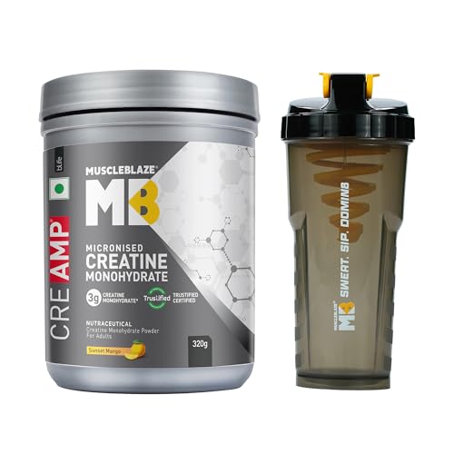 [BRSRGHA2BYCBE3AU] MuscleBlaze Micronised Creatine Monohydrate CreAMP Powder, 320g + Shaker