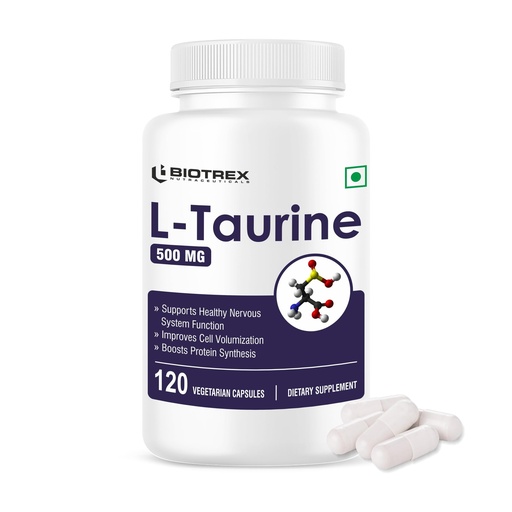 [BRSRA2Q5B4IRGF3K] Biotrex Nutraceuticals L-Taurine 500mg Supplement, Energy, Heart, Brain & Eye Health Support, Cardiovascular system, 120 Vegetarian Capsules