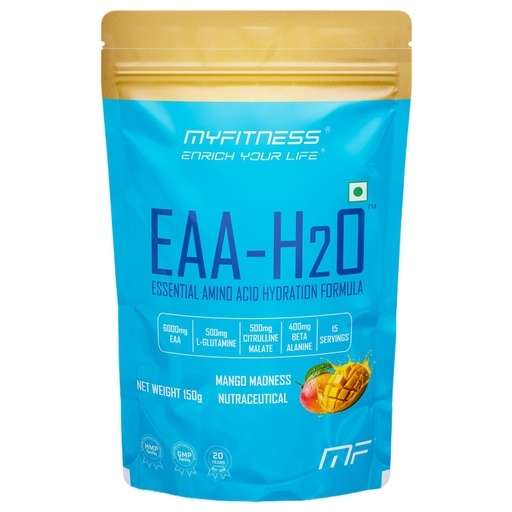 [BRSREGIHAEMB6GTZ] Myfitness EAA Supplement For Men & Women | EAA H2O 150g | 6000mg Essential Amino Acids | Added Glutamine | Citrulline Malate | Beta Alanine | Taurine | Electrolyte Blend | (150g, Mango Madness)