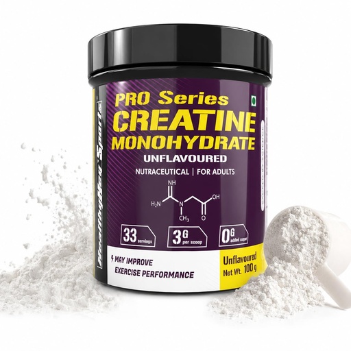 [BRSW2GQROYFQM23Z] HealthyHey Sports Creatine Monohydrate powder for Muscle Building & Performance - 33 Servings (Unflavoured, 100gm)
