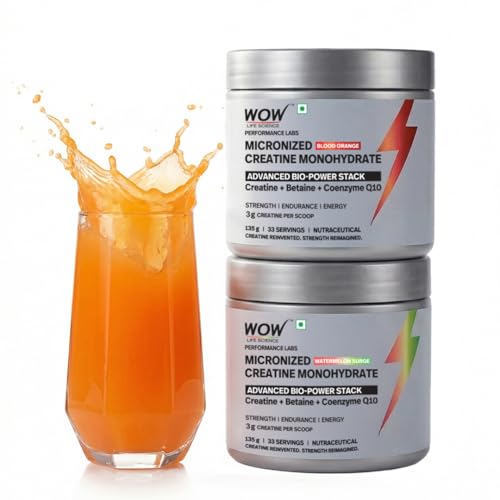 [BRSRGGQ3OIIGCDYV] WOW Life Science Creatine Monohydrate Powder | 3g Creatine with Betaine & CoQ10 | Daily Strength & Muscle Support | No Added Sugar | 135g | Great Tasting | Unisex | Watermelon & Orange Combo Pack