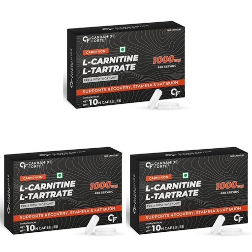 [BRSRAFQ5DMFWOCA2] Carbamide Forte L carnitine L-Tartrate 1000mg Capsules for Men & Women | Pre Workout Supplement - 10 Veg Capsules (Pack of 3)