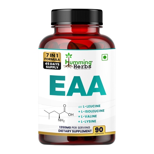[BRSREFAEAEIRGFDJ] Humming Herbs EAA with Leucine, Isoleucine, Valine, Lysine, Methionine & More | 1350mg | 90 Capsules | 7-in-1 Formula | 45 Days Supply