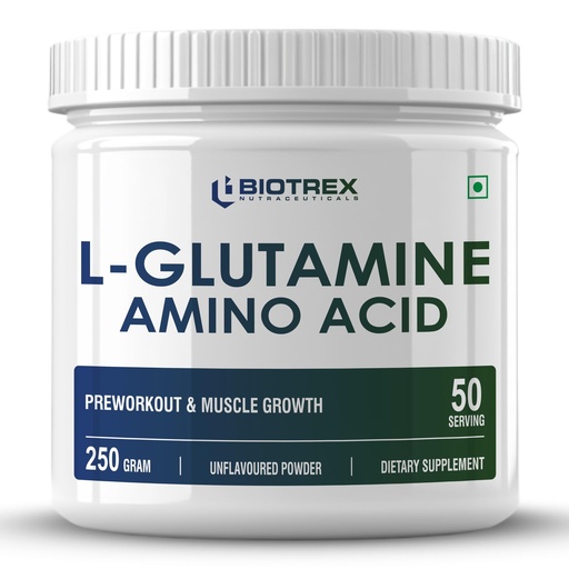 [BRSRGGI7BMDW2FLF] Biotrex Nutraceuticals L Glutamine Amino Acid Powder 5000mg Per Serving | Preworkout & Muscle Growth | Immune & Gut Health | Enhances Endurance | Unflavoured - 250Gram (50 Serving)