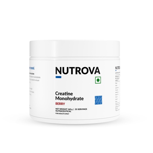 [BRSRGCQ2CENRY23K] NUTROVA Creatine Monohydrate (Berry) | 100% Micronised | Third-Party Tested | Supports Strength, Lean Mass & Brain Energy | 0 Calories | 35 Servings | 160g