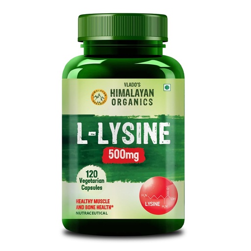 [BRSRAAA2B4JQODTZ] Vlado’s Himalayan Organics L-Lysine 500mg Essential Amino Acid Supplement For Men And Women | Supports Membrane Health | Support Immune System | Endurance Improvement & Weight Loss - 120 Veg Capsules