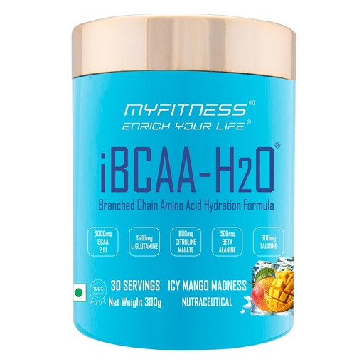 [BRSREAD3OQCBUYA4] Myfitness BCAA Powder 5000mg | iBCAA H2O | 30 Servings | BCAA Supplement for Men & Women | Pre Workout & Intra Workout Supplement + Amino Acids | 300g (300g, Mango Madness)