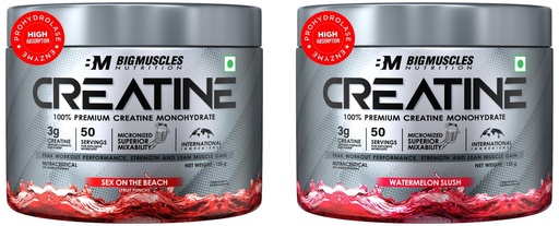 [BRSREZTRC57RMALG] Bigmuscles Nutrition Creatine 155G (50 Servings) Powder Sex On The Beach | Micronized Monohydrate For Muscle Repair & Strength & Creatine 155G (50 Servings) Watermelon Slush Combo
