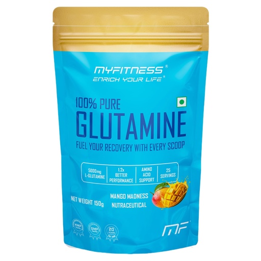 [BRSREAD3AAAWCYL3] Myfitness 100% Pure Glutamine | 150g | Flavoured Glutamine Powder | 5000mg Per Serving | With Added Electrolytes (150g (Pack Of 1), Mango Madness)