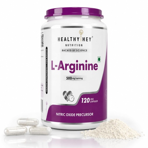 [BRSWGGTYCQNAME36] HealthyHey L-Arginine 120 Vegetable Capsules (Pack of 1)