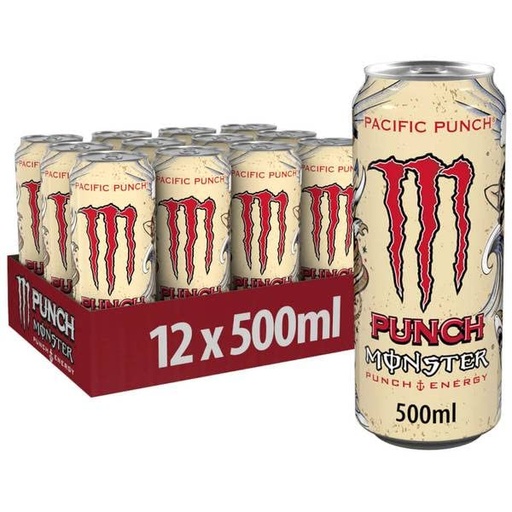 [BRSWYYIKOENGGFI6] Monster® Pacific Punch® Carbonated Energy Drink | L-Carnitine + Taurine + B Vitamins, 16.91 fl oz ℮ 500 ml, 12 Pack