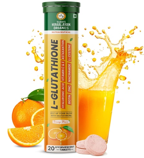 [BRSREZQRCB5GAFIY] Vlado's Himalayan Organics Japanese Reduced L Glutathione Effervescent Tablets 1150mg with Hyaluronic Acid , Niacinamide, Biotin, Vitamin C, E , Astaxanthin, L Cysteine - For Anti-Pigmentation Skin Lightening, Detoxification Pigmentation,& Tan Removal , Skin Glow Supplement - 20 Effervescent Tablet ( Pack of 1 )