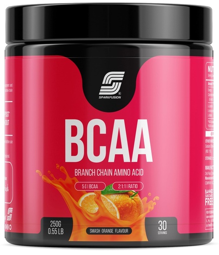 [BRSROAD7BAGQY33B] Sparkfusion BCAA Pure-Amino -250 gm (30 Servings) With Complete Ratio of 2:1:1 for Recovery & Performance Boost,Energy Powder (Smash Orange)