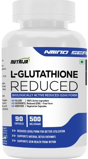 [BRSW22Q5B5YAEYA4] NutriJa L-Glutathione Reduced 500mg, 90 Veg Capsules | Single Ingredient Reduced GSH for Antioxidant Support and Healthy Looking Skin Glow | No Fillers No Excipients No Additives
