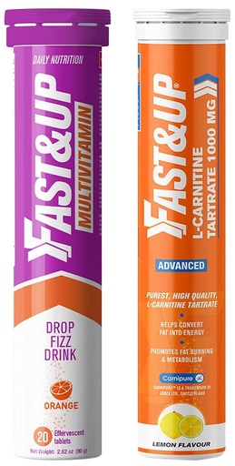 [BRSRMAT5CFYGCH3F] FAST&UP L-Carnitine Tartrate 1000mg (20 Effervescent Tablets, Lemon Flavor) & Fast&Up Vitalize - Immunity Essential Multivitamin (20 Effervescent Tablets - Orange Flavor)