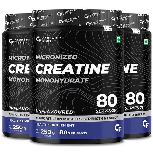 [BRSRAFQ5DMGWMCDG] Carbamide Forte Micronised Creatine Monohydrate Powder | Monohydrate Creatine Supplement for Lean Muscle Volumization, Strength & Energy | Unflavoured - 83 Servings - 250g (Pack of 3)