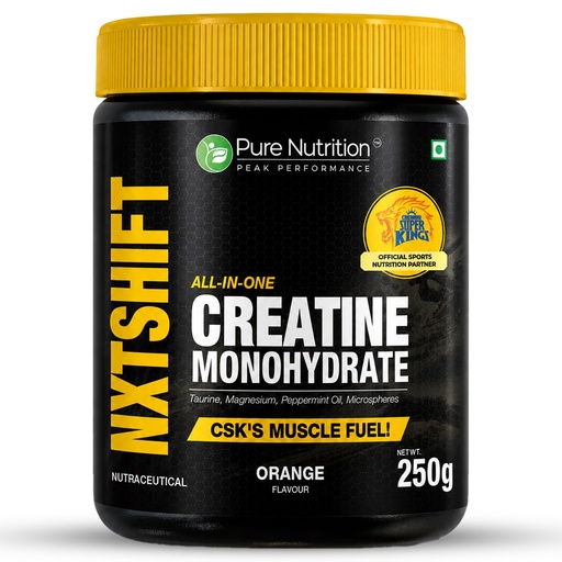 [BRSRGHALOF6AIDT3] Pure Nutrition Creatine Monohydrate Powder - 250g (Orange) | All-In-One Muscle Fuel with Taurine & Magnesium | 25 Servings | Advanced Strength, Power & Recovery Formula for Men & Women