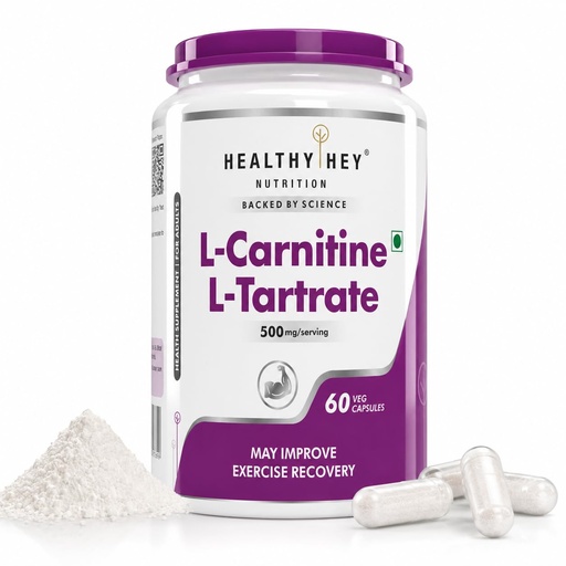 [BRSWGFIRAR5B6A3X] HealthyHey L-Carnitine & L-Tartrate (LCLT)-Support Transport of Fats to Muscles - 60 Vegetable Capsules (Pack of 1)