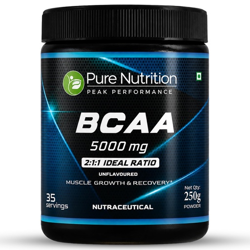 [BRSREGQ7DIHBA3LK] Pure Nutrition BCAA Powder 2:1:1 | 5000mg Branched Chain Amino Acids | Sugar-Free Pre & Intra Workout Supplement | Muscle Recovery & Endurance | Unflavored | 250g (35 Servings)