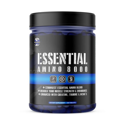 [BRSRAYAHOEHREFL3] Wellsports Essential Amino 8000 | Rebuild Muscle Strength & Endurance | 240 Tablets.(Pack of 1)
